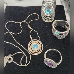 Magnolia 925 silver jewelry bundle of 4: 3 rings, 1 necklace